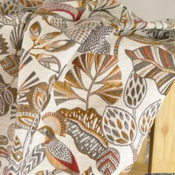 Tissu jacquard Sarong motif exotique fond lin - Made in france