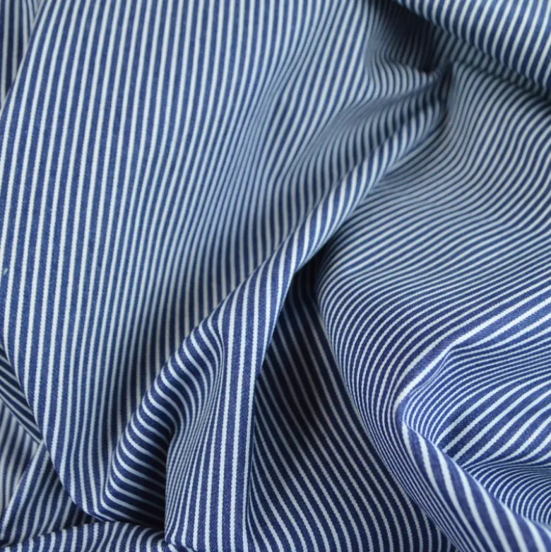 Tissu Jean Denim bleu à rayures blanches