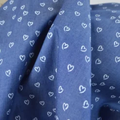 Tissu Jean Denim chambray fin motif coeurs