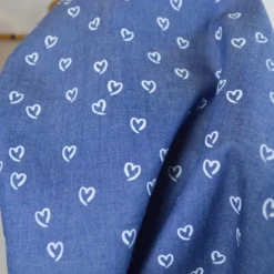 Tissu Jean Denim chambray fin motif coeurs