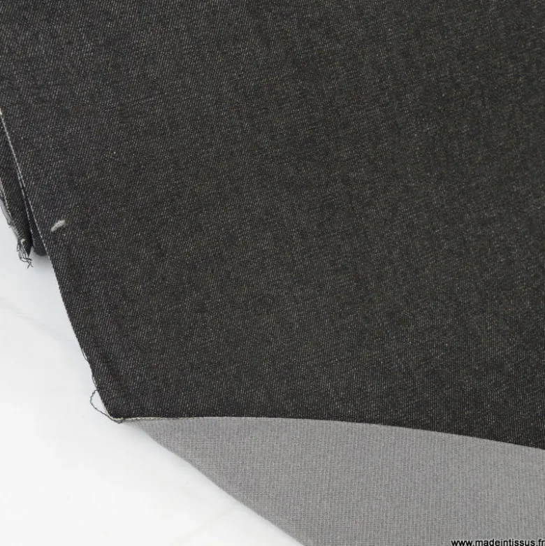 Tissu jean envers mousse résille noir
