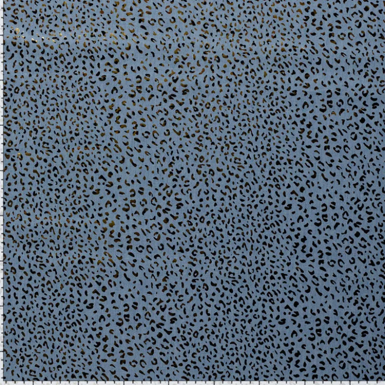 Tissu Jean fin motif Léopard doré fond bleu