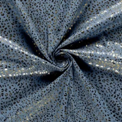 Tissu Jean fin motif Léopard doré fond bleu