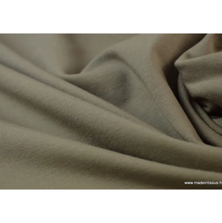 Tissu JERSEY coton élasthanne taupe - OEKO TEX