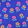 Tissu jersey coton Poppy motif fleurs rose fluo - fond Cobalt