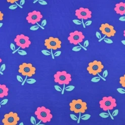 Tissu jersey coton Poppy motif fleurs rose fluo - fond Cobalt