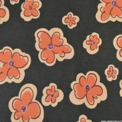 Tissu jersey coton Poppy motif fleurs orange sur fond noir