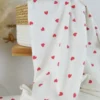 Tissu jersey côtelé motif coeurs rouges fond blanc
