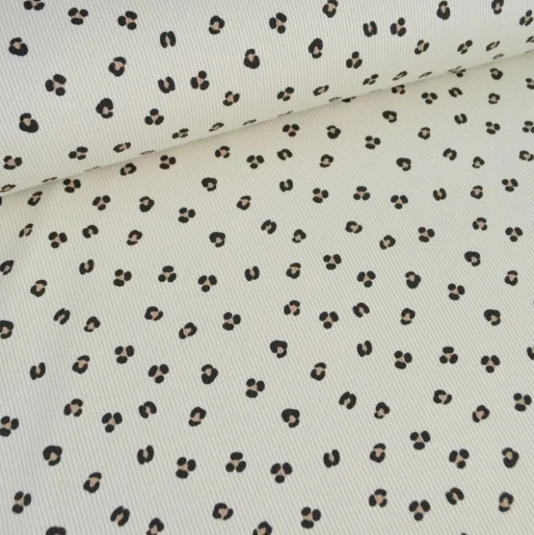 Tissu jersey côtelé motif léopard fond sable