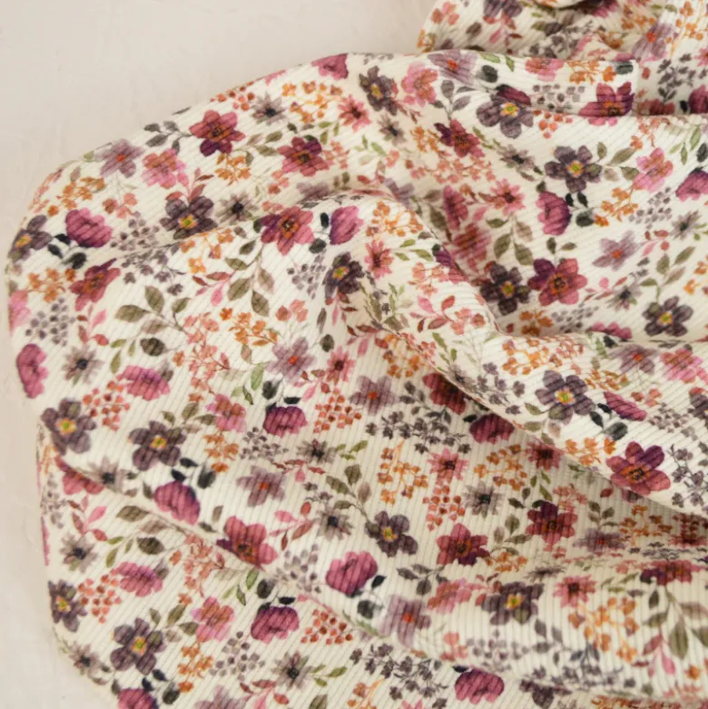 Tissu jersey côtelé motifs fleurs bordeaux fond blanc cassé - OEKO TEX