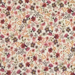Tissu jersey côtelé motifs fleurs bordeaux fond blanc cassé - OEKO TEX