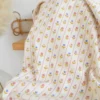 Tissu jersey côtelé petites fleurs et rayures fond écru