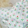 Tissu jersey côtelé petites fleurs et rayures fond blanc