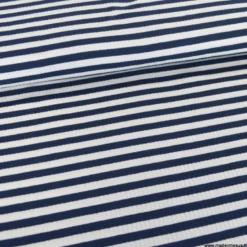 Tissu jersey côtelé à rayures bleu marine et blanc - OEKO TEX