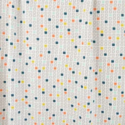 Tissu jersey cubes géométriques – Bleu, orange et jaune sur fond blanc