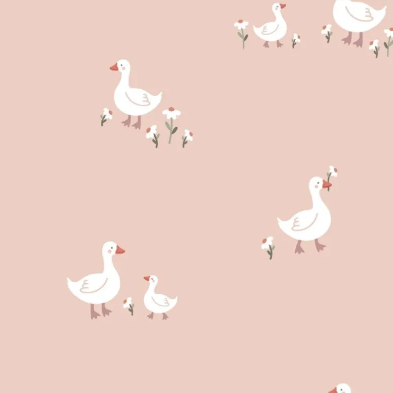 Tissu jersey de coton motif oies fond rose - OEKO TEX