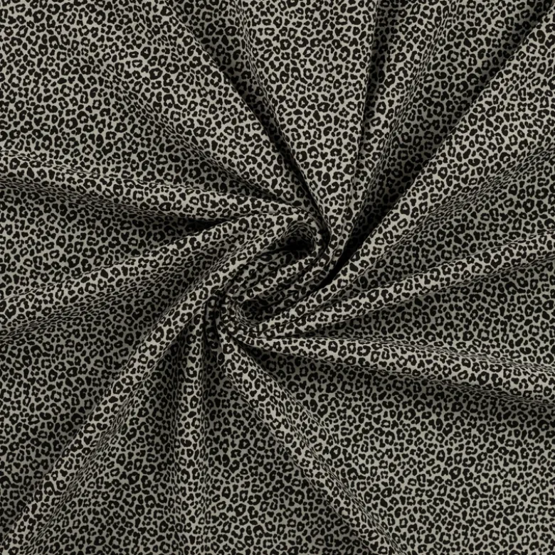 Tissu jersey de coton motif petit léopard fond kaki - OEKO TEX