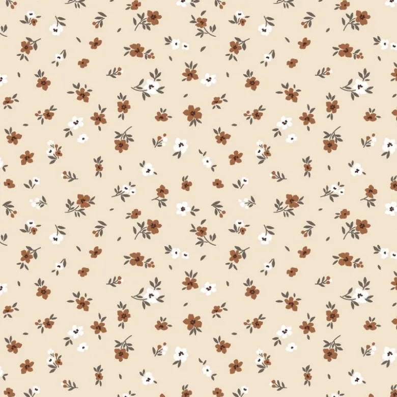 Tissu jersey de coton Polina motif fleurs fond beige - OEKO TEX