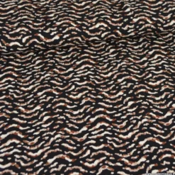 Tissu Jersey de Viscose – Imprimé Zèbre Marron & Écru sur Fond Noir