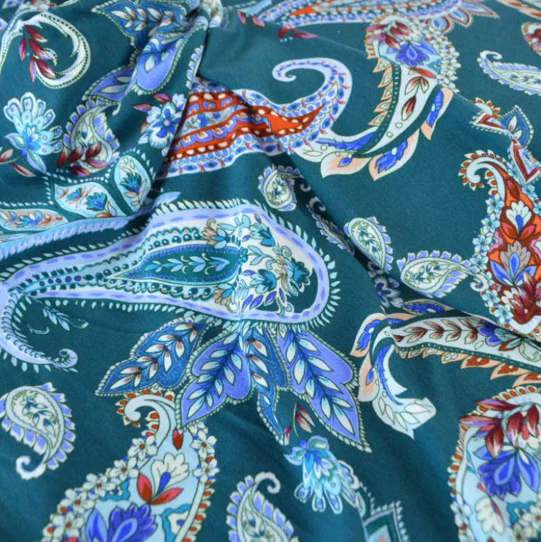 Tissu Jersey de Viscose – Motif paisley fond pétrole - OEKO TEX