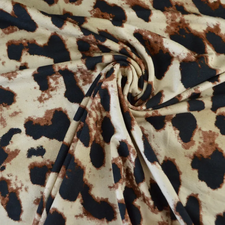 Tissu Jersey de Viscose – Motif léopard fond beige - OEKO TEX