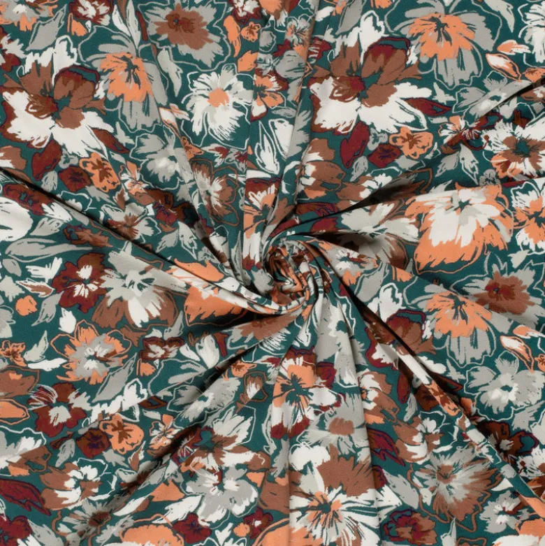 Tissu Jersey de Viscose motifs fleurs fond vert foncé - OEKO TEX
