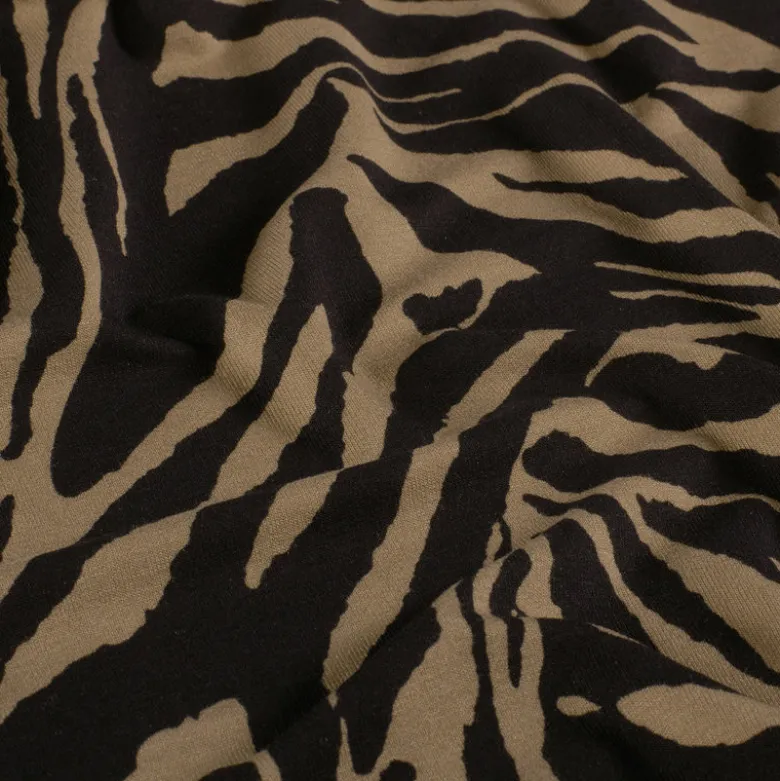 Tissu Jersey de Viscose motifs zebré Noir et Camel - OEKO TEX