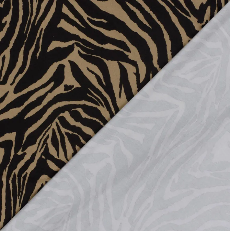 Tissu Jersey de Viscose motifs zebré Noir et Camel - OEKO TEX