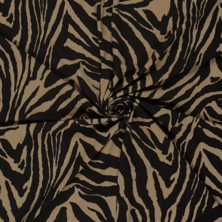 Tissu Jersey de Viscose motifs zebré Noir et Camel - OEKO TEX