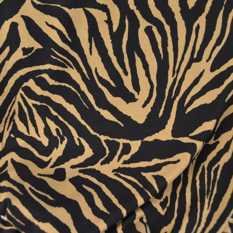 Tissu Jersey de Viscose motifs zebré Noir et Camel - OEKO TEX