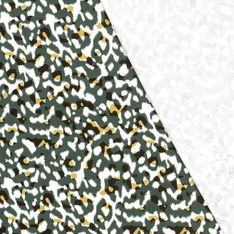 Tissu Jersey de Viscose – Motif Panthère Vert Sauvage - OEKO TEX