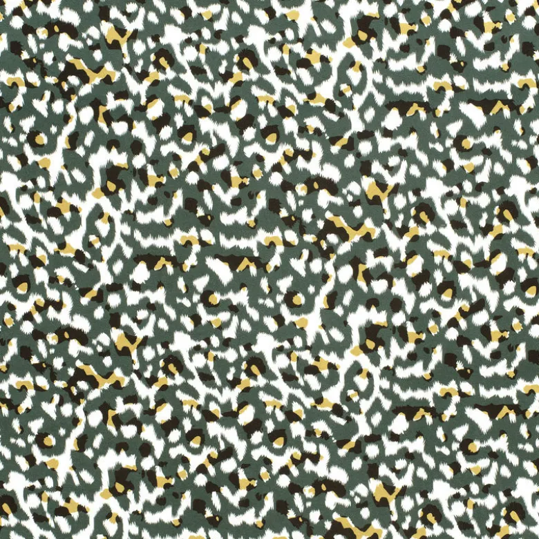 Tissu Jersey de Viscose – Motif Panthère Vert Sauvage - OEKO TEX