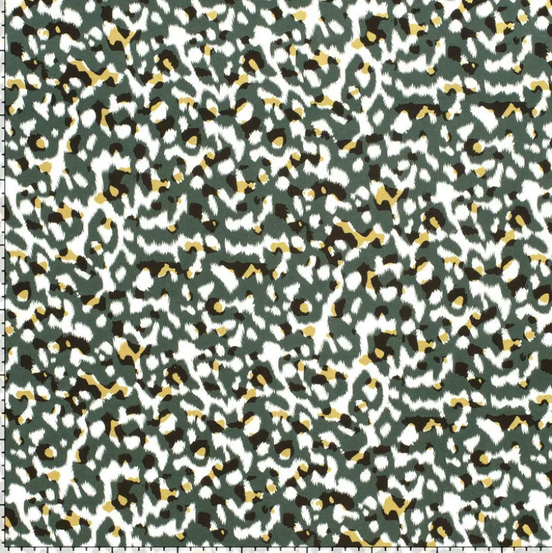 Tissu Jersey de Viscose – Motif Panthère Vert Sauvage - OEKO TEX