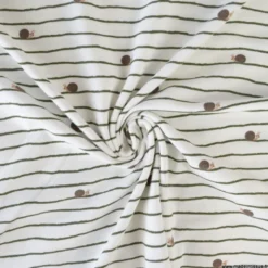 Tissu jersey enfant à motif rayures et escargots fond blanc cassé - OEKO TEX