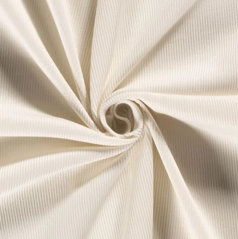 Tissu jersey fines côtes - Blanc cassé