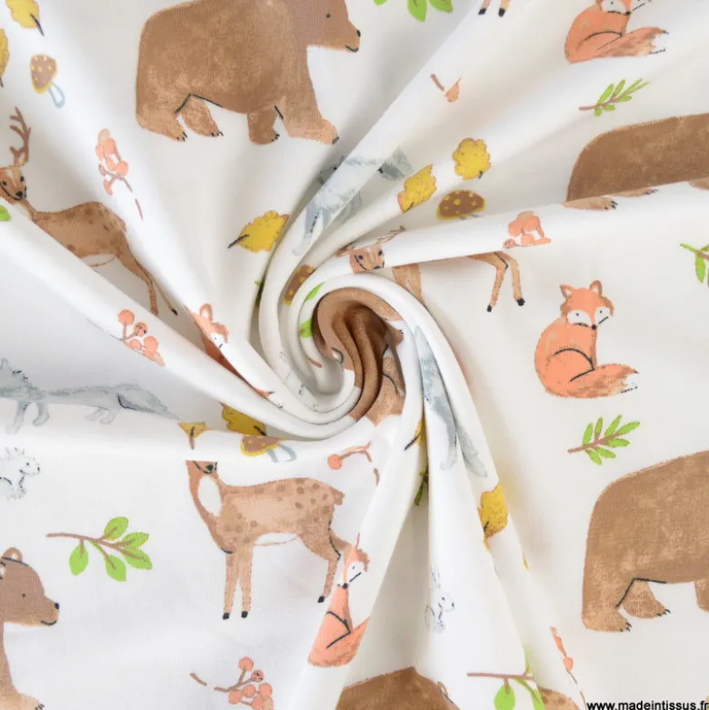 Tissu jersey motif animaux de la foret - OEKO TEX
