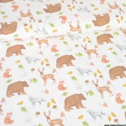 Tissu jersey motif animaux de la foret - OEKO TEX