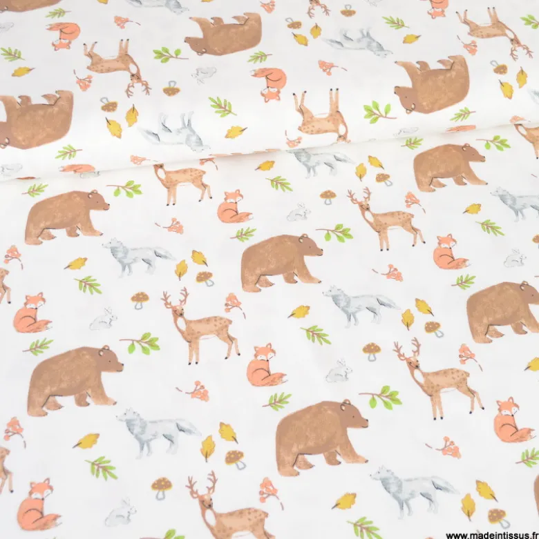 Tissu jersey motif animaux de la foret - OEKO TEX