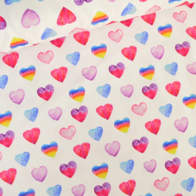 Tissu jersey à motif coeurs roses et bleus - OEKO TEX