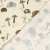 Tissu jersey motif éléphants et palmiers fond beige - OEKO TEX