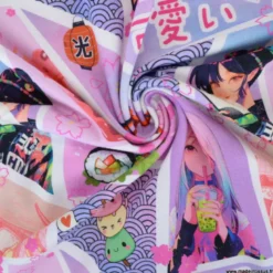 Tissu jersey motif Mangas Japonais Rose et Parme