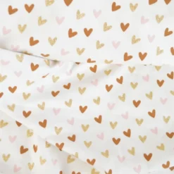 Tissu jersey motif petits coeurs dorés, roses et camel - OEKO TEX