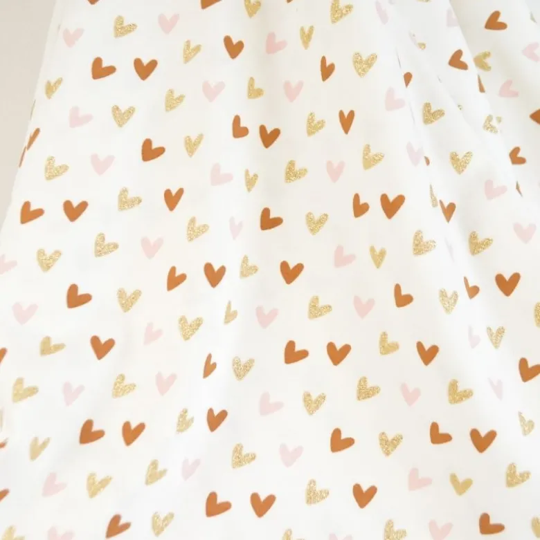 Tissu jersey motif petits coeurs dorés, roses et camel - OEKO TEX