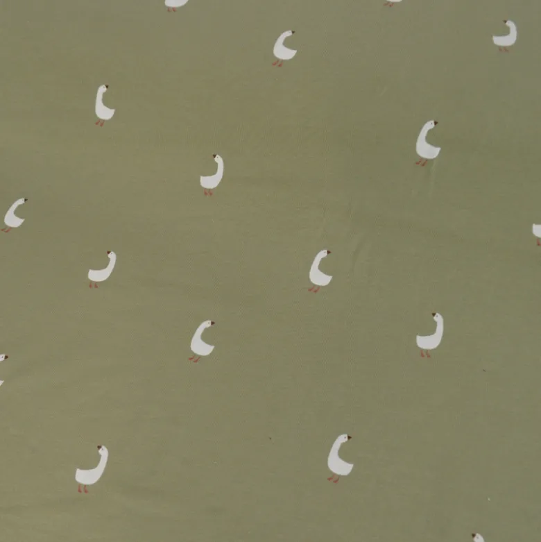 Tissu jersey motifs oies sur fond vert kaki - OEKO TEX