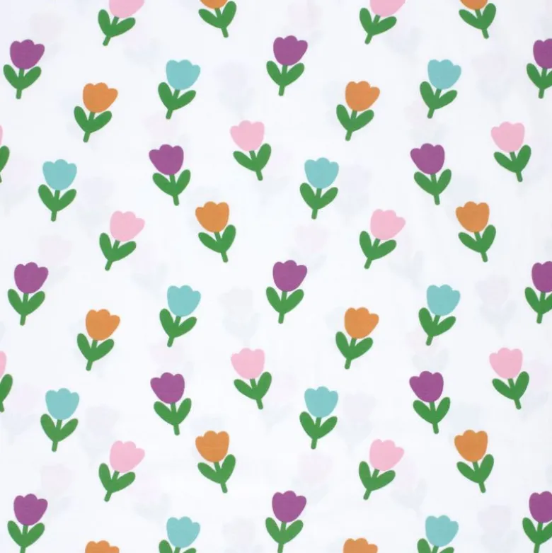 Tissu jersey motif Tulipes fond blanc - OEKO TEX