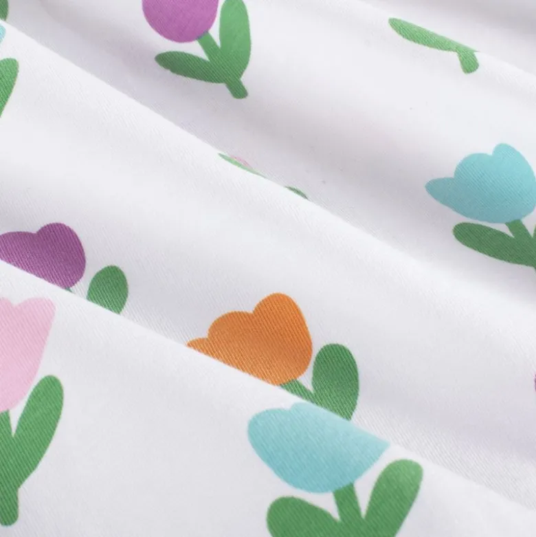 Tissu jersey motif Tulipes fond blanc - OEKO TEX