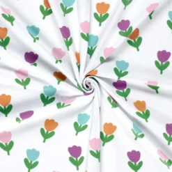 Tissu jersey motif Tulipes fond blanc - OEKO TEX