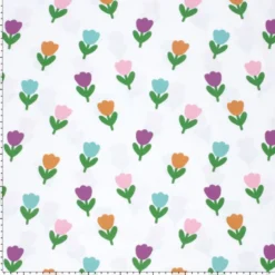 Tissu jersey motif Tulipes fond blanc - OEKO TEX