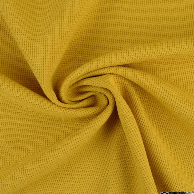 Tissu jersey nid d'abeille moutarde - OEKO TEX