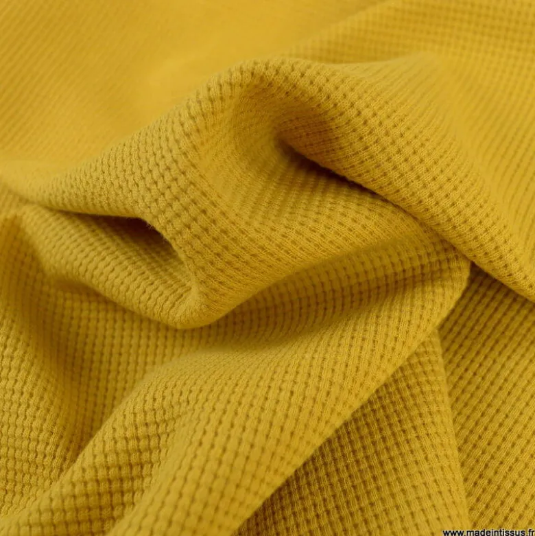 Tissu jersey nid d'abeille moutarde - OEKO TEX